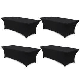 ABCCANOPY 4 Pack 6 ft Spandex Tablecloths Stretch Table Cover Rectangular Table Fitted Polyester Tablecover Table Toppers Black