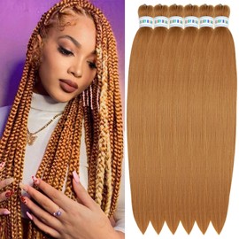 Ms Aloe Blonde Braiding Hair Pre Stretched Kanekalon Braiding Hair 26inch Hot Water Setting Prestretched Braiding Hair Honey Blonde Colored Hair Extensions for Braiding(27#, 6pack)