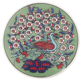 GURU SHOP Oriental Ceramic Coaster, Round Coaster, Pattern 18, Green, 1 x 16 x 16 cm, Coasters, Trays