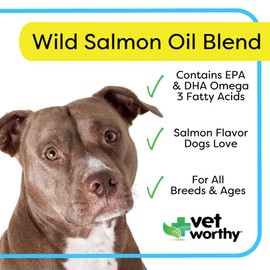 Vet Worthy Wild Alaskan Salmon Oil Blend for Dogs - Dog Supplement to Support Healthy Skin and Beautiful Coat - Fish Oil Supplement with EPA, DHA, and Omega 3 Fatty Acids - Salmon Flavor, 8oz
