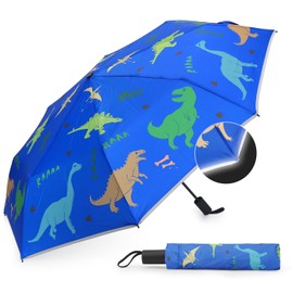 MorLuks Children's Reflective, Pocket Umbrella with Reflective Band, Children's Umbrella for School Bag, for Girls and Boys, Dinosaurs