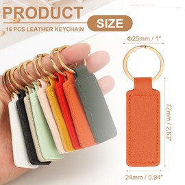 PATIKIL 16pcs Leather Keychain Blanks, 72mm Sublimation Keychain Blanks PU Leather Key Chain Bulk Keyring with Rings for Name Tag Dog Cat Collar Keys, Rectangular,Orange