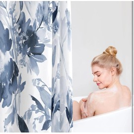 Does Not Apply Navy Blue Floral Shower Curtain Watercolor Flowers Modern look with hooks