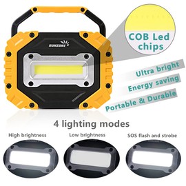 Sunzone Portable LED Work Light,AA Battery Powered Flood Lights,Super Bright Workshop Job Site Lighting for Camping, Hiking, Fishing, Car Repair with Emergency SOS Mode (2 Pack)