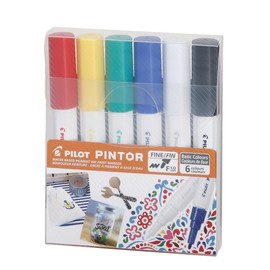 PILOT PINTOR estuche con 6 marcadores creativos, punto fino, colores básicos.