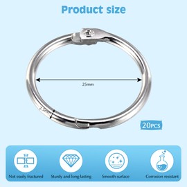 Mynoozi 20Pcs Binder Rings,Metal Book Ring,Binding Rings,25mm Inner Diameter Keychains for Index Cards,Flashcards, Receipts Memos,Papers,Photos and Files