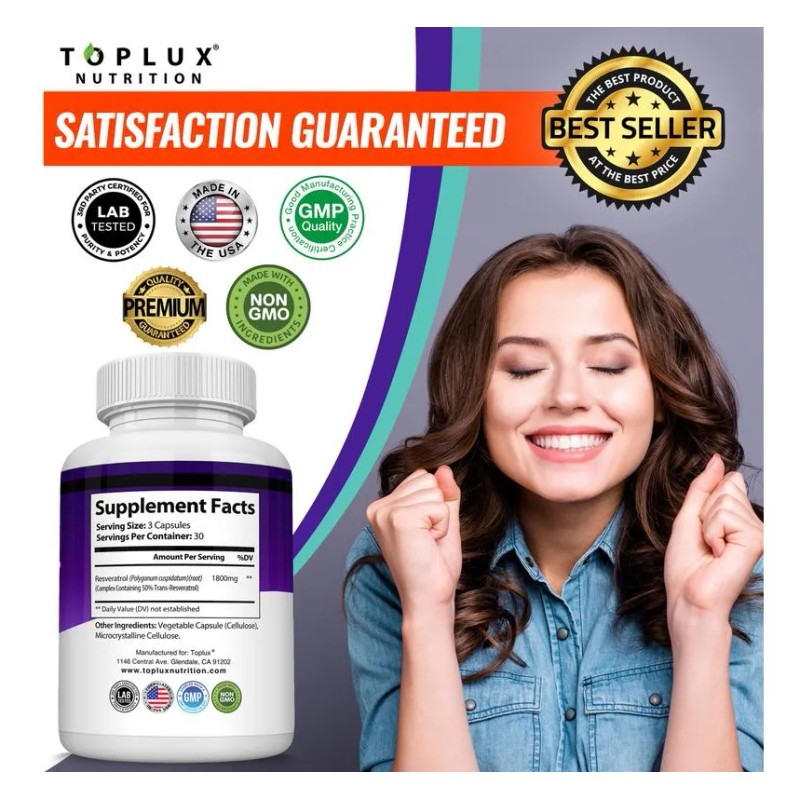 Toplux Resveratrol 1800mg Natural Antioxidant Sin Sabor
