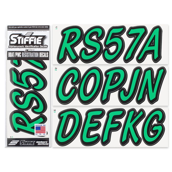 Stiffie STIFFIE Whipline Solid Sea Foam Green/Black 3" Alpha-Numeric Registration