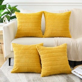 Sungeek Set of 4 Corduroy Cushion Covers, Decorative Cushion Covers, Soft Cushion Cover, Decorative Cushion, Sofa Cushion, Couch Cushion, Decorative Cover for Sofa, Bedroom, Living Room (Yellow, 45 x