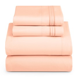 Hearth & Harbor Twin Size Sheets - 3 Piece Bed Sheet Set, Hotel Luxury Double Brushed Bed Sheets - Extra Soft Bedding Sheets & Pillowcases, Twin, Peach
