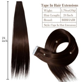 BIBHAIR Tape in Hair Extensions,20pcs 50g 24 Inch Medium Auburn Hair Extensions Straight Tape in Extensions Double Sided for Skin Weft Synthetic Hair