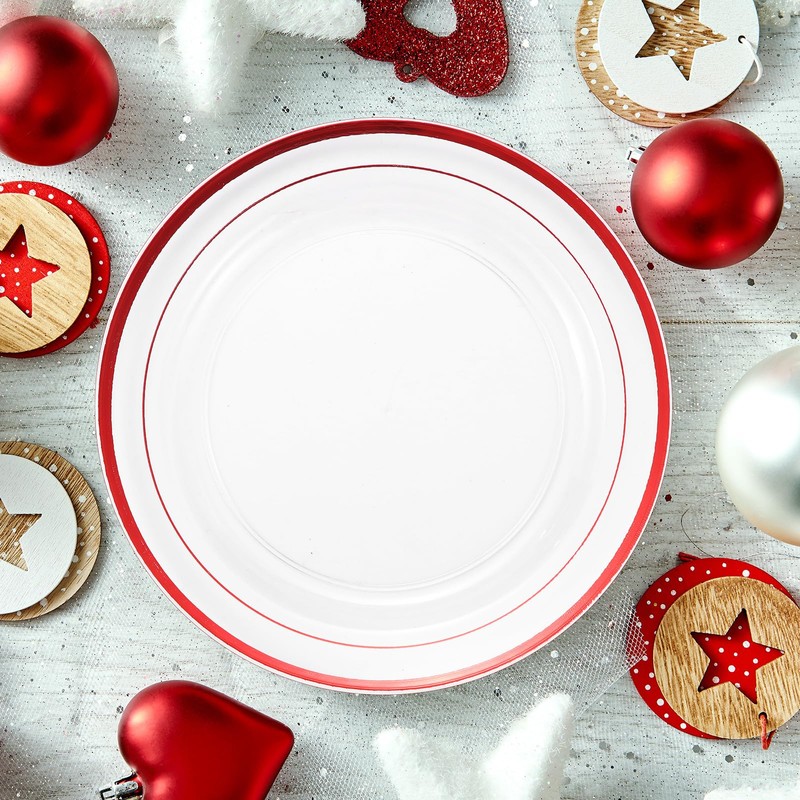 Uiifan 100 Pieces Disposable Plates Clear Plastic Round Plates with