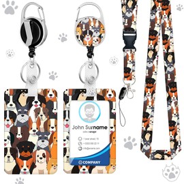 ID Badge Holder with Lanyard, Extendable Key Fob Badge Holder, Removable Name Plate Clips for Women, Teacher, Nurse, Doctor, Student (Dog Paw)