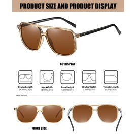 DUCO Retro Vintage Square Polarized Aviator Sunglasses Womens Mens Double Bridge Sun Glasses DC3001