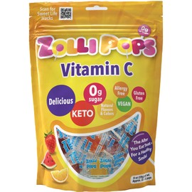 Zolli Vitamin C Sugar-Free Keto Lollipops - Immune Boosting, Natural Fruit Flavor, Vegan, Gluten-Free, 8 Oz. - Support Your Immune System with Tasty and Healthy Lollipops