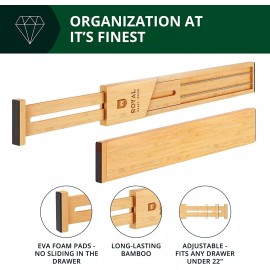 ROYAL CRAFT WOOD Expandable Bamboo Kitchen Drawer Dividers Organizers Adjustable Set of 4, 17-22"