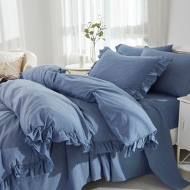 Brandream Queen Sheet Set 100% Washed Pure Cotton 4 Piece Bedding Sheets & Pillowcases - Luxury, Extra Soft, Linen Like Textured Breathable Cotton Queen Size Bed - 16” Queen Deep Pocket Sheets