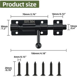 Mooche Slide Door Lock SUS304 Stainless Steel Gate Latch 4 inch Door Latch Lock for Cupboard Bathroom Pet Doors Window Garage Black