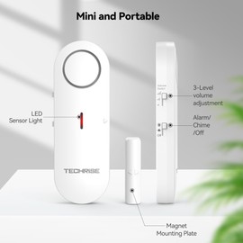 TechRise Door Alarm Sensor, Door Sensor for Home Security, 2-in-1 Alarm & Chime, 3-level Volume Control, Door Sensor Alarms for Home Security, for Child Safety, Home Shop Security (6 PCS)