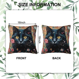 Naqiuli Throw Pillow Cover Case Black Cat with Floral Pillow Covers 18x18 Inch Set of 2,Soft Decorative Throw Pillow Case for Living Room Bedroom Sofa Couch Cushion Covers