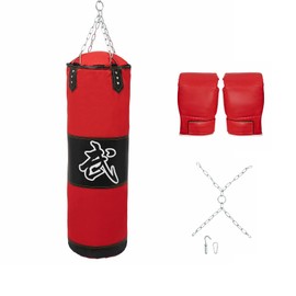 Punching Bag for Adults, 3.9ft PU Heavy Boxing Bag Set w/Gloves for Kickboxing Boxing Karate Home Gym Training (Unfilled, Red)