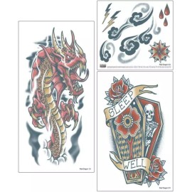 Tinsley Transfers 3 Piece Ultra Realistic Red Dragon Temporary Sleeve Tattoos - Applies with water