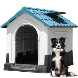 YITAHOME 33.1'' Folding Large Dog House Outdoor Plastic Doghouse with Adjustable Skylight and Elevated Base Water Resistant Pet House for Small, Medium Dogs (33.1''L*27.6''W*30''H)