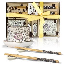 Finsink Sushi Crockery 2 People 6-Piece Ceramic Sushi Plate Set Blue White Delivered in High-Quality Gift Box as a Gift to Friends