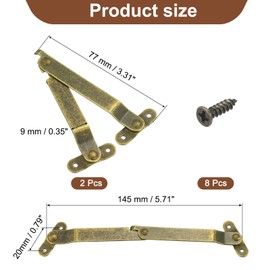 sourcing map 2Pcs 5.71"x0.35" Folding Support Lid Hinges, Lift Up Lid Stay Hinge, 180 Degree Rotatable Metal Retro Hinges with Screws for Wooden Cases Boxes Display Trunk Chest, Bronze