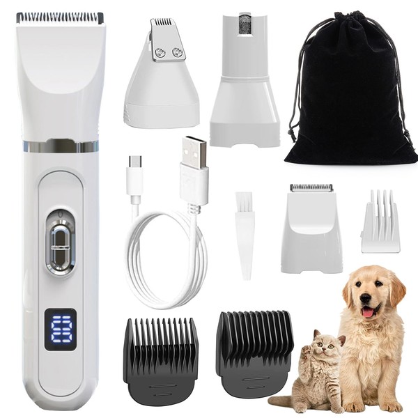 AnT Dog Trimmer, 4-in-1 Pet Clipper, LED Display, Electric Cat Clipper, Cat Clipper, Popular Dog Grooming Trimmer, Paws, Ears, Back Face, Buttocks, Full Body Cut, Adjustable Comb Guide, For Beginners