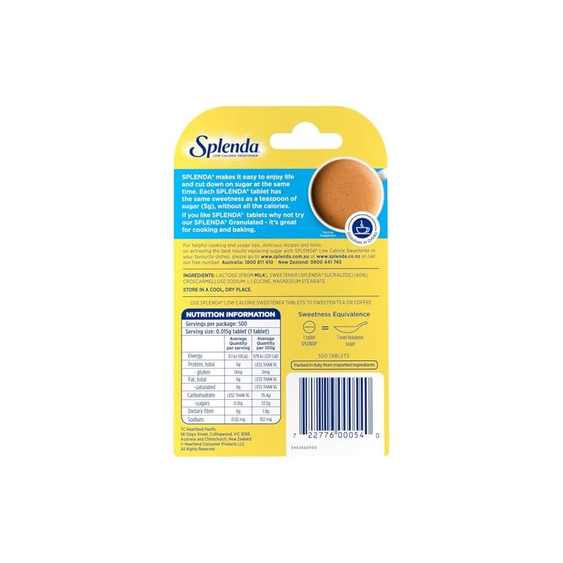 Splenda Low Calorie Sweetener 1000 Tablets (Pack of 2x 500)