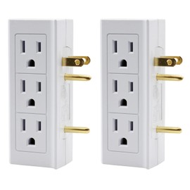 Projectpak 6 Outlet Vertical Extender Wall Tap - Split 2 Outlets Into 6 Grounded with Side Access | 2 Pack