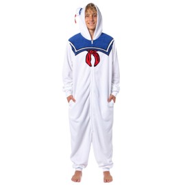 Stay Puft Marshmallow Man Costume Adult Ghostbusters Hooded Union Suit Pajama Men Women (Stay Puft, 2X-Large/3X-Large)