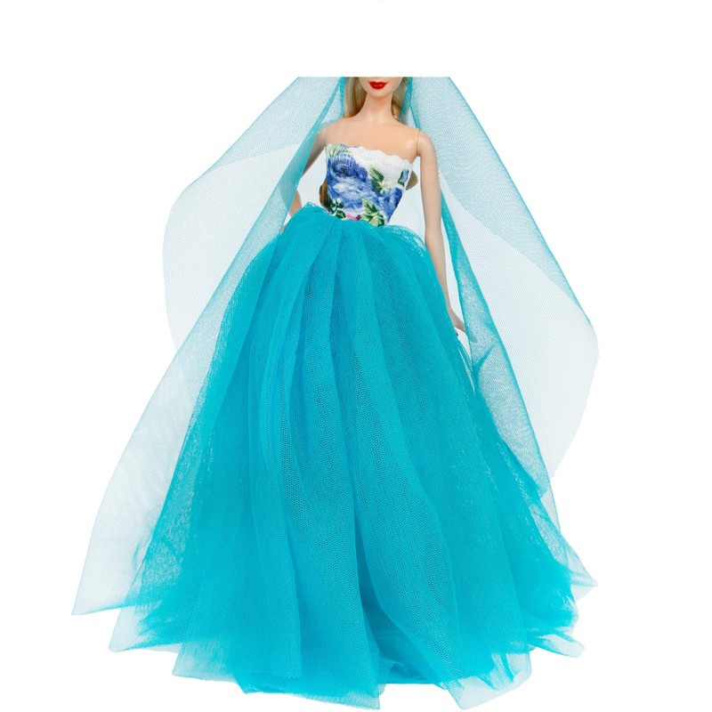 BJDBUS Blue Clothes Trailing Wedding Dress with Veil for 11.5