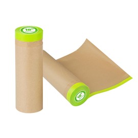 Tangibay Pre-Taped Masking Paper for Painting - 18 inch x 50 feet Tape and Drape Painters Paper, Paint Adhesive Protective Paper Roll for Covering Skirting, Frames, Cars and Auto Body (2 Rolls)