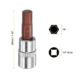 HARFINGTON 10pcs H6 Hex Bit Socket 1/4" Square Drive Metric S2 & CR-V Steel Socket Ratchet Wrench Bits, Silver Red