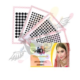 IS4A 447 Multicolored Bollywood Forehead Stickers Adhesive Body Jewelry 9 Cards of Different Sized Tattoo Velvet Bindi Round Dot (Black)