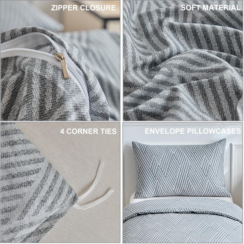 DuShow Cot Bed Duvet Cover Set, Cotton, Grey Line, Toddler