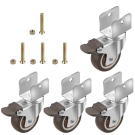 CPROSP 4 Castors for Furniture, U-Type Bracket, Furniture Castors, Diameter 50 mm, U-Type Bracket, Furniture Castors, Swivel Castors with Brake, Rubber Wheels for Furniture, Panel Opening 25 mm