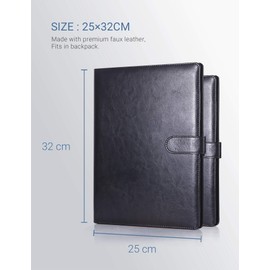 Folder A4 Clipboard Folder Conference Folder for Legal Pad, Faux Leather Folder Work Writing Foldover Clipboard with Cover, Portfolio Organiser A4 Folio Clip Board (Black)