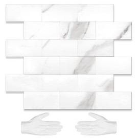 STICKGOO 10-Sheet Subway Tile Peel and Stick Backsplash, Self Adhesive PVC Wall Tile, Calacatta Stick on Backsplash for Kitchen and Bathroom