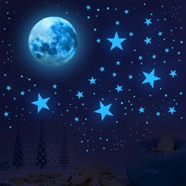 1108 Pcs Glow in The Dark Stars for Ceiling Glow in The Dark Moon and Space Wall Decals Glowing Galaxy Universe Wall Stickers Glow in The Dark Kids Boys Bedroom Living Room Decor Christmas Gift-Blue…