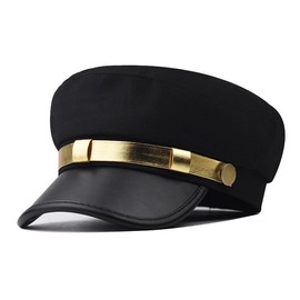 Chauffeur Hat Newsboy Cap Peaked Beret Cap Classic Vintage Driver Costumes Hats Captain Sailor-Hat for Men Women (US, Alpha, One Size, Gold-Black)