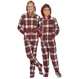 Footed Pajamas Family Matching Festive Plaid Adult Hoodie Fleece One Piece - Adult - Small (Fits 5'5-5'7")