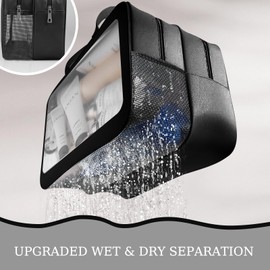 Clear Toiletry Bag, Wet Dry Separation PVC Makeup Cosmetic Bag, Large Capacity PVC Wash Bags with Handles for Women Girls