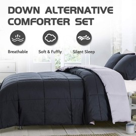 Decroom Lightweight King Comforter Set with 2 Pillow Sham - 3 Pieces Set - Quilted Down Alternative Comforter/Duvet Insert for All Season - Black/Grey - King Size