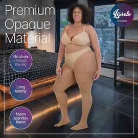 LISSELE Opaque Plus Size Tights for Women - Microfiber, Run Resistant Toe Plus Size Stockings - Black, 2X, 1 Tights Pack