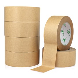BOMEI PACK 6 Rolls Kraft Paper Gummed Tape Recyclable Writable Tearable High Tensile Strength for Carton Sealing Photo Frame Seal (2” x 66 Ft per roll) Color Brown