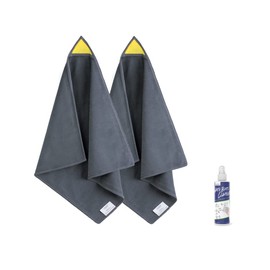 LOUKIN 2pcs Magnetic Whiteboard Cleaning Cloth, Dry Erase Cleaning Cloth for Classroom, Home and Office Use, Reusable and Washable, Gray, 12" x 12", One Bottle of 3.4 fl oz Whiteboard Cleaner Included