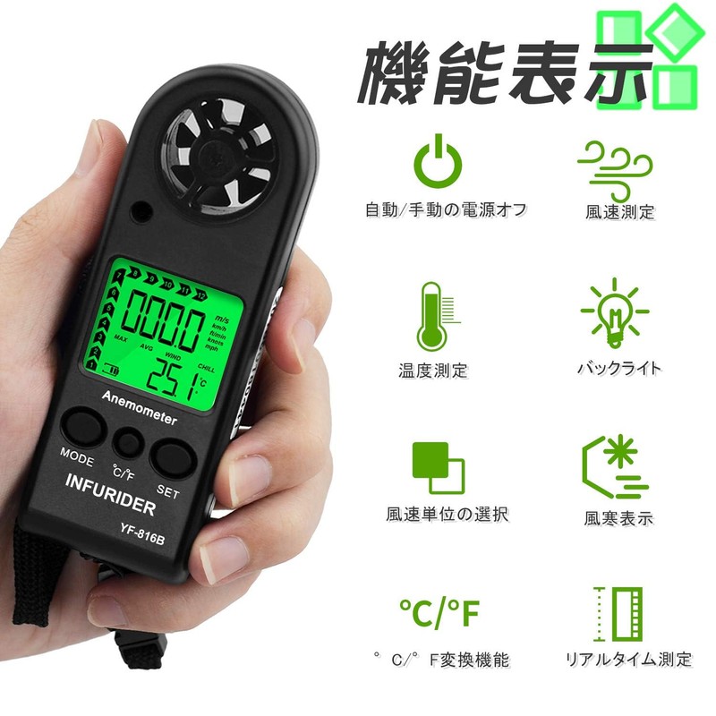 INFURIDER Handy Wind Anemometer, Wind Anemometer, Digital Wind Speed &